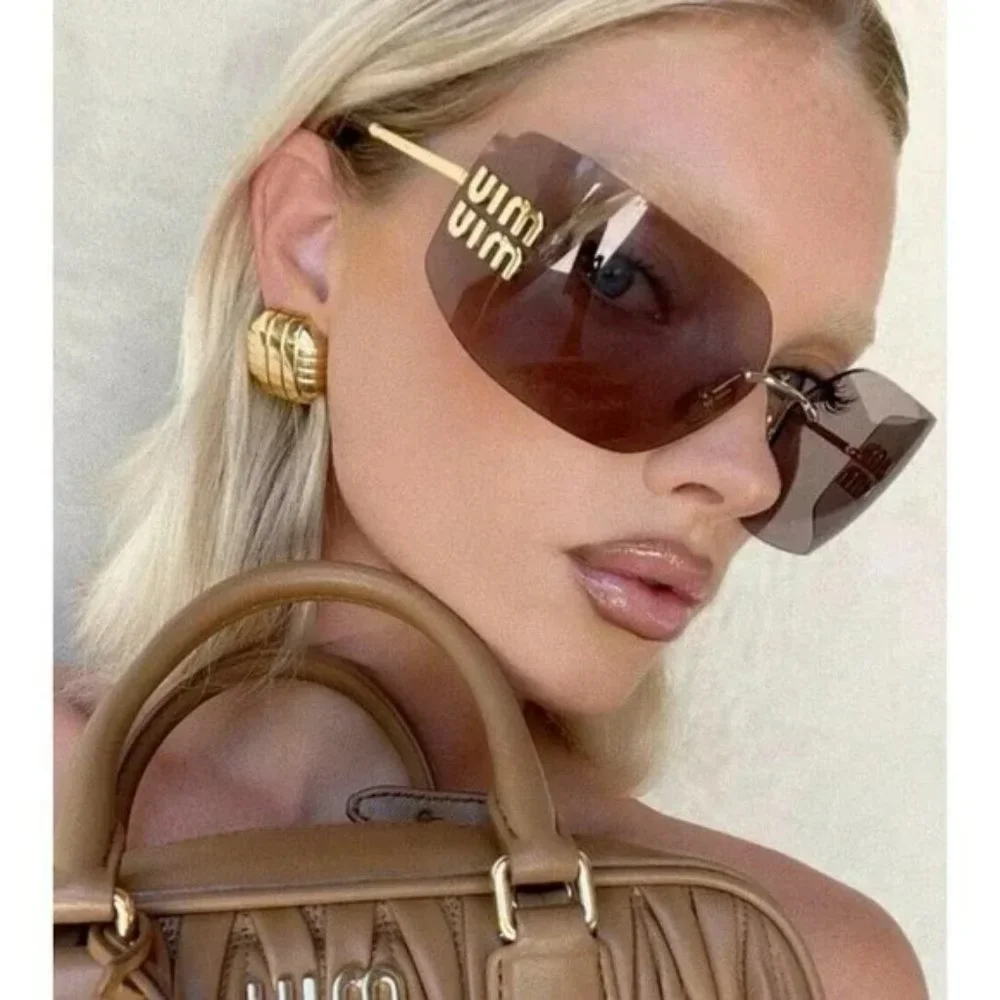 Miu Miu MU54YS 5AK06I BRAND NEW Sunglasses Gold Purple Wraparound Rimles Women